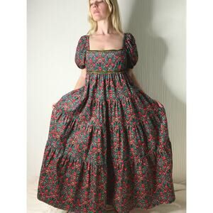 FREE PEOPLE "Ashley" Cordorouy Babydoll Puff Sleeve Maxi Dress US SMALL